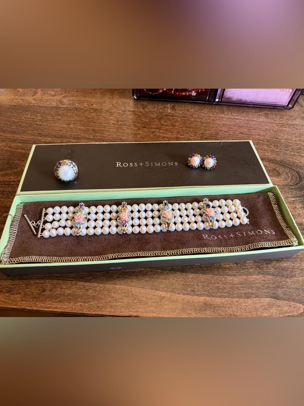 Ross-Simons 925 Sterling Silver Pearl & Multicolor Floral Jewelry Set